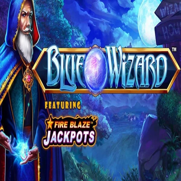 Blue Wizard Fire Blaze Jackpots slot logo by Rarestone Gaming at Betninja Casino